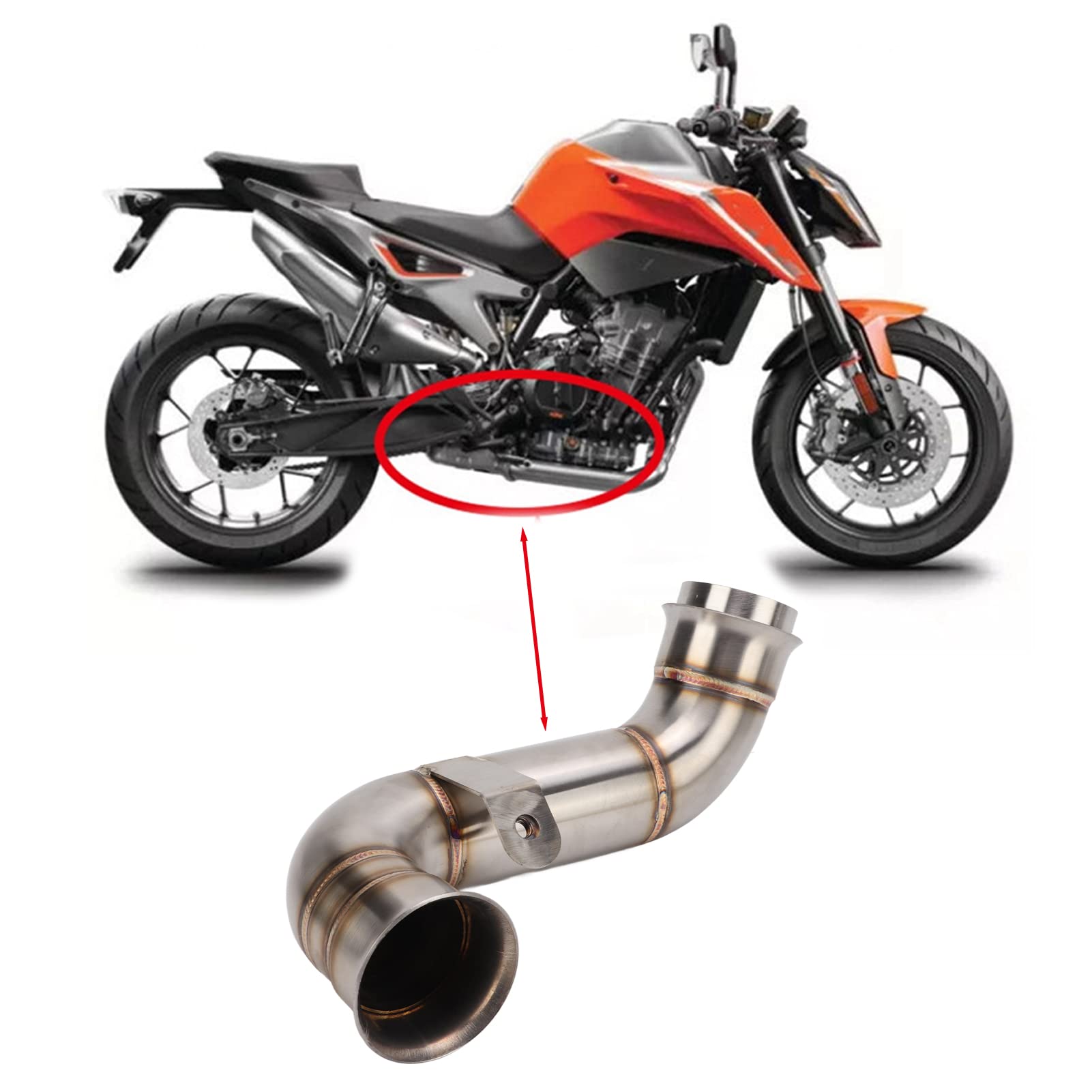 Tubo di Scarico Centrale, Tubo Centrale di Scarico Moto in Acciaio Inossidabile Sostituzione del Tubo di Collegamento Centrale per 790 Adventure 2019‑2021