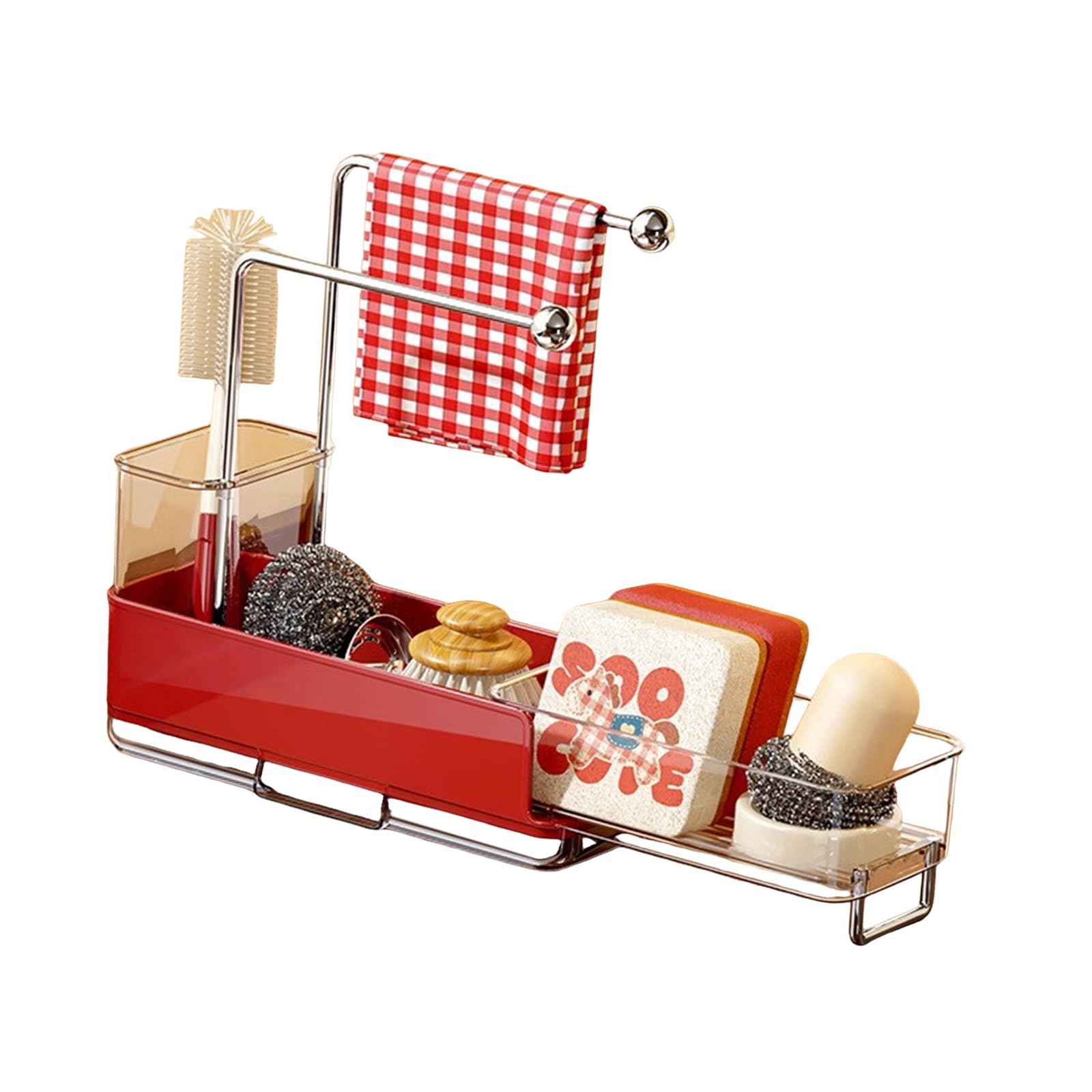 carotoe Space Saving Expandable Sink Side Organizer for Dishes Soap Scrubber and Dishcloth Clean Supplies Container Kitchen Sponge Holder