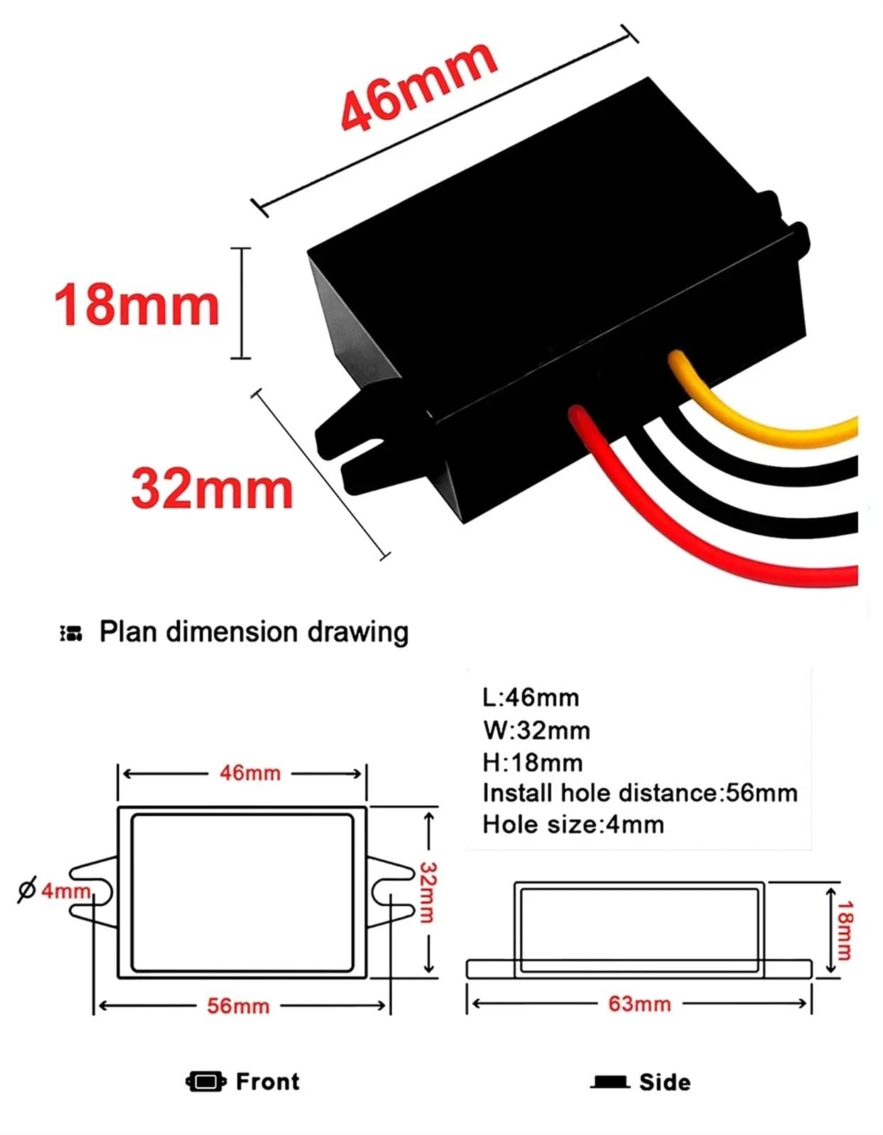 DC15-80V 24V 36V 48V Step DOWN do 12V 5A 4A 3A 2A 1A Zasilacz samochodowy Przetwornica napięcia IP67 DC DC Regulator konwertera do samochodu (kolor: 15V-80V DO 12V 3A, rozmiar: 15V-80V_12V)