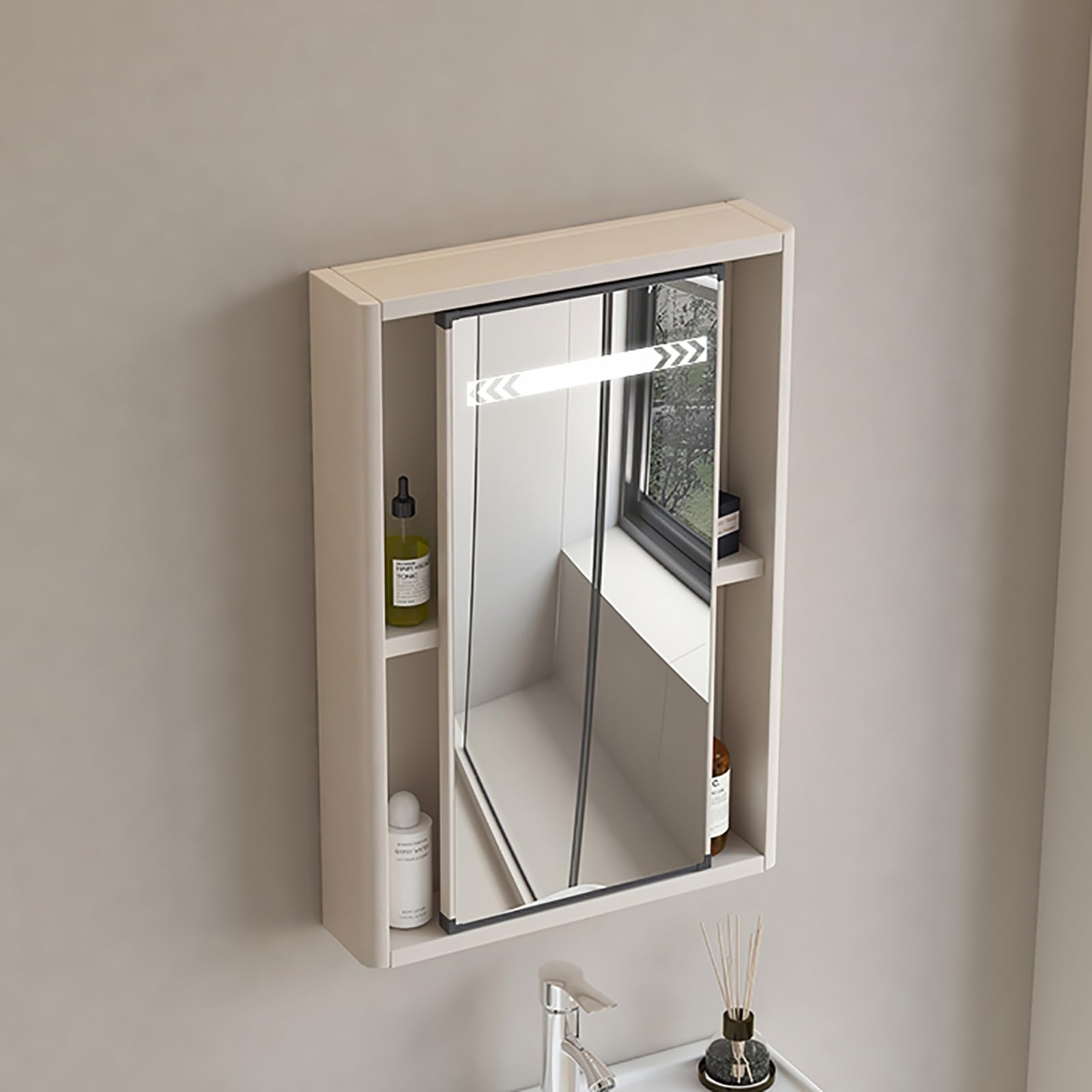 Armoire à pharmacie LED miroir coulissant salle de bain étagère de rangement murale