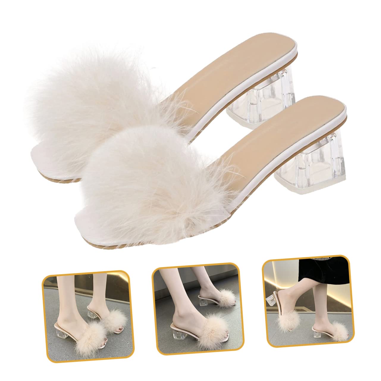 BESPORTBLE Pantuflas de Tacón Peludo para Mujer Talla 39, Gamuza y Goma