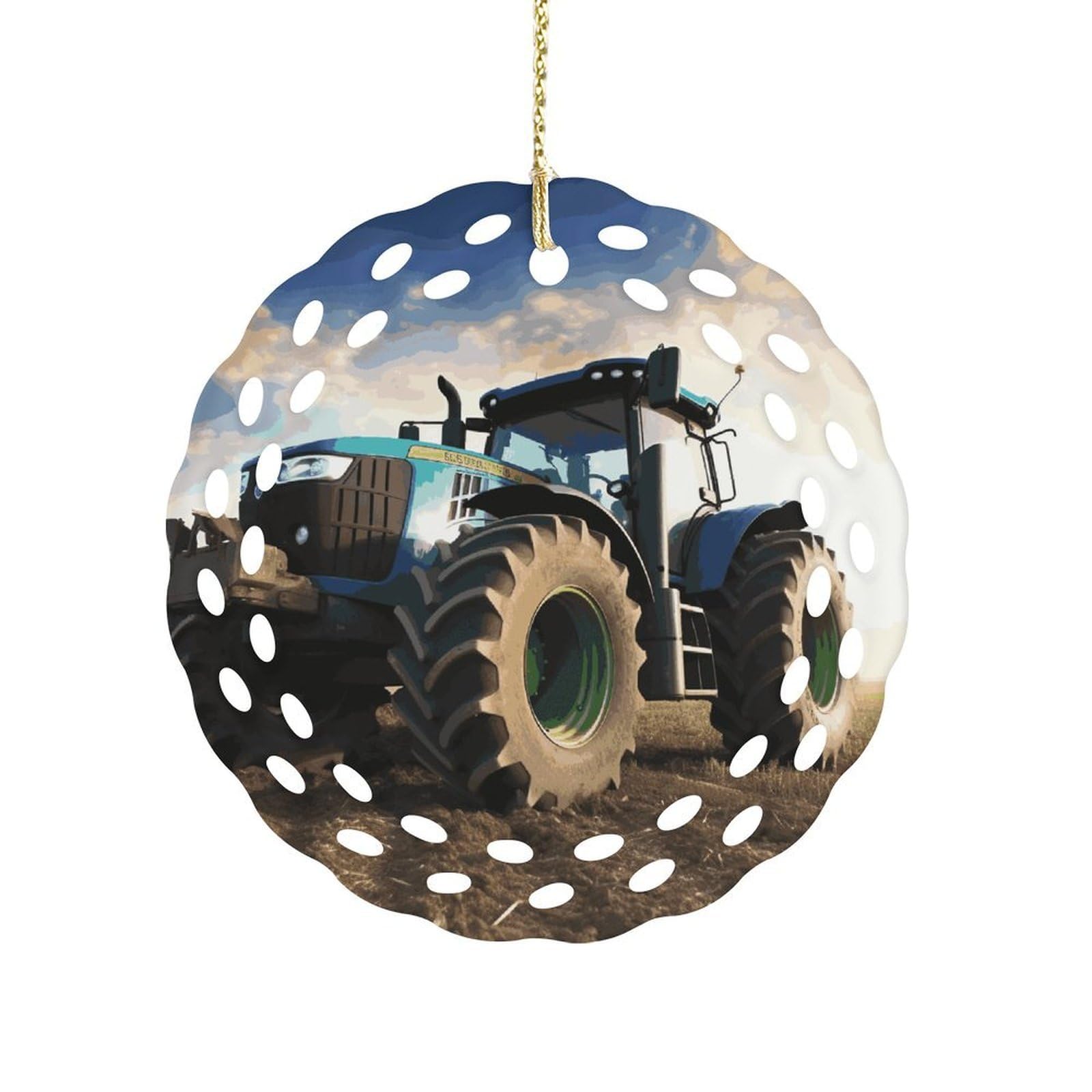 Fodpand Women's Style Farm Tractor Ceramic Ornament For Home Decor 3.2" Round Tree Decoration Christmas Ornaments For Men Double-Sided Design