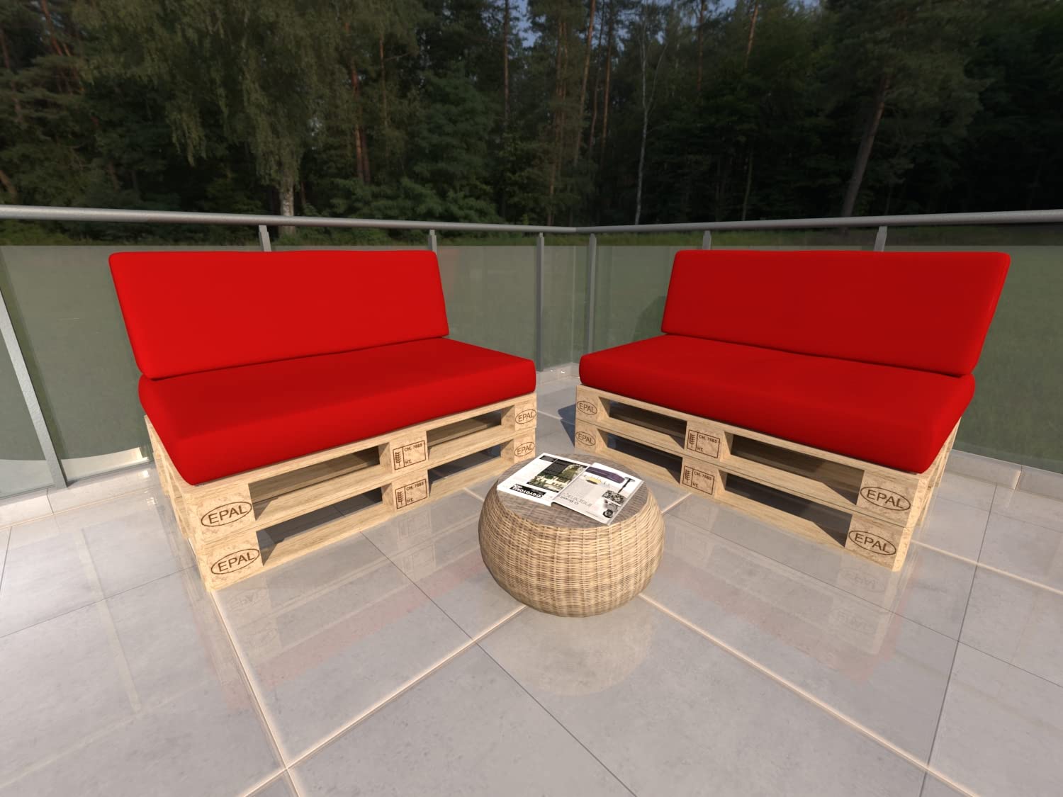 POKAR Euro Pallet Seating Set of 2: 1x seat cushion 120x80cm + 1x back cushion 120x40cm, cold foam, removable covers, Home Garden Furniture DIY, indoor outdoor pillow, without pallets, Beige — view 71