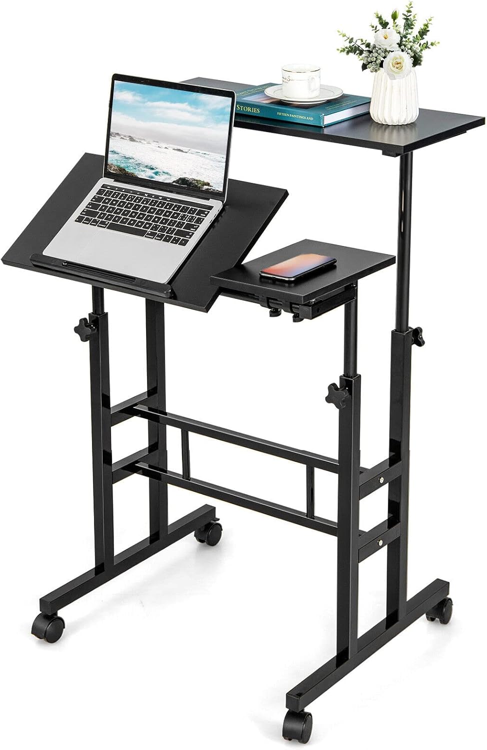 Giantex Mobile Stand up Computer Desk, Rolling Standing Laptop Cart