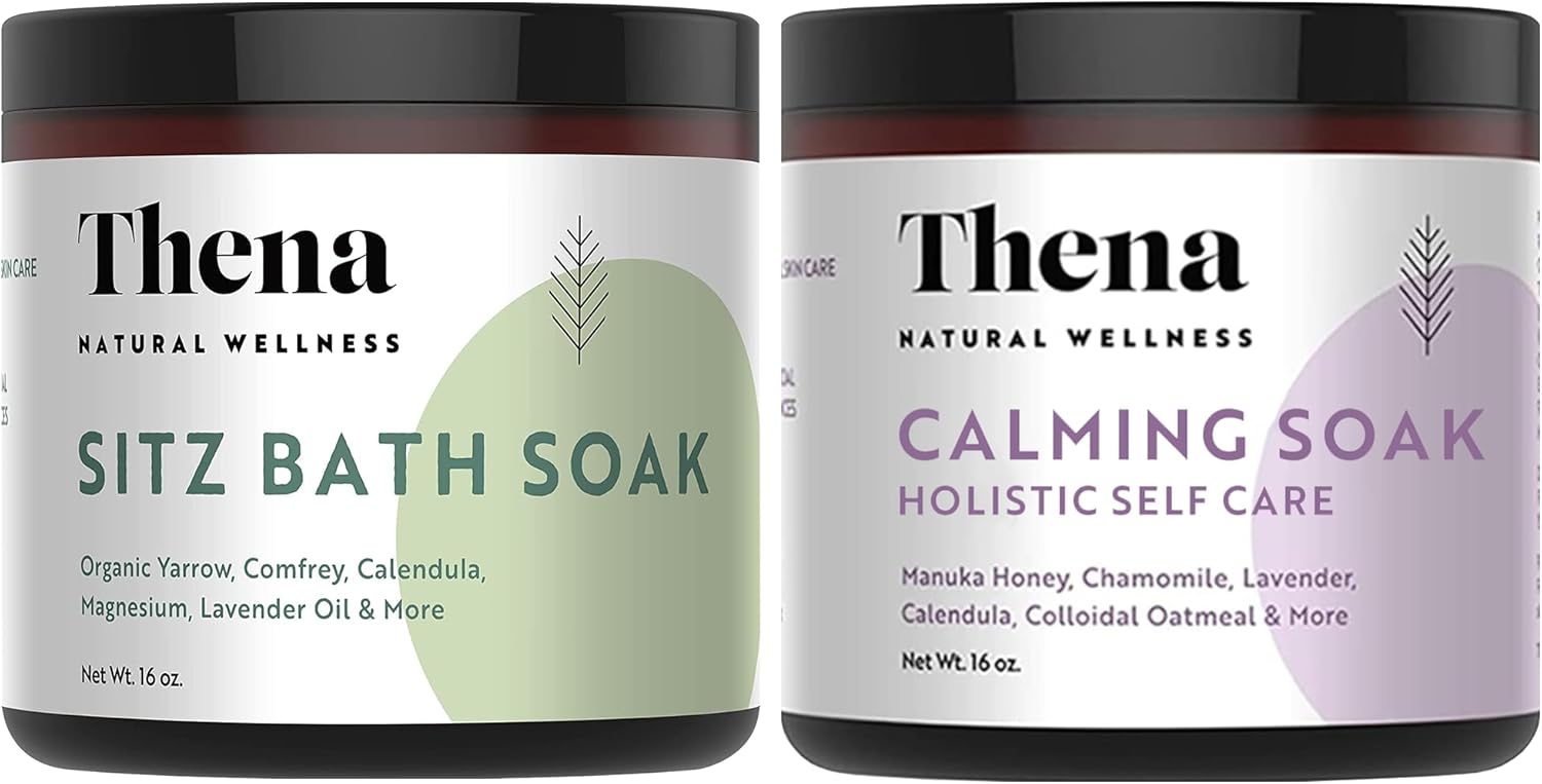 Thena Organic Sitz Bath Soak & Calming Soak Bundle | 100% Natural & Gentle with Colloidal Oatmeal Manuka Honey Soothe Dry Skin Natural Eczema Skin Therapy Postpartum Essentials