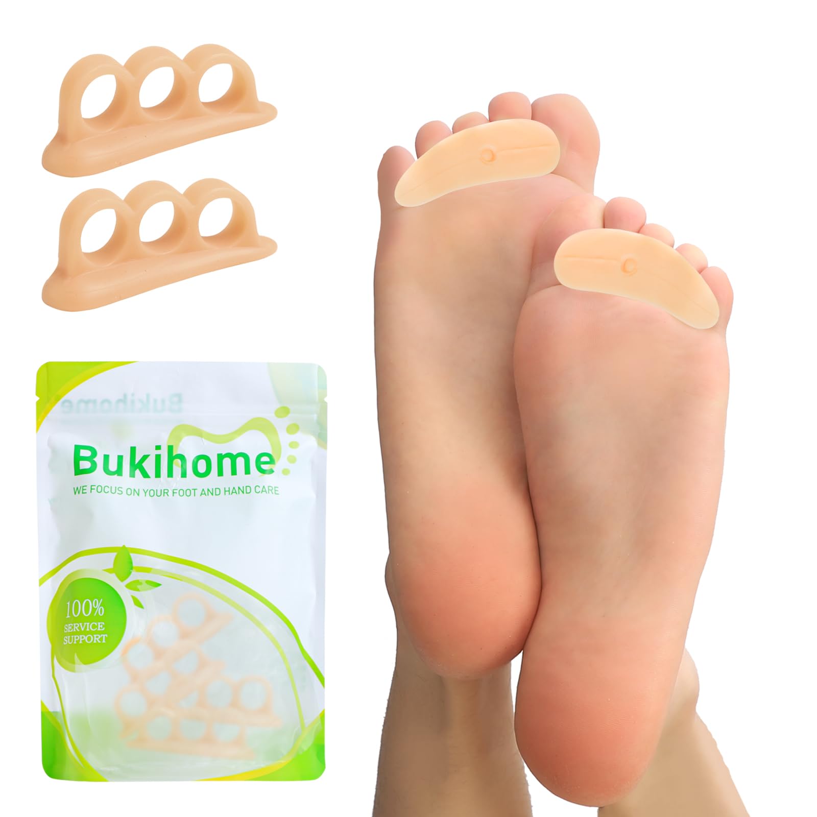 Bukihome Hammertoe Corrector Gel Toe Straighteners - 12 pcs Support Crest for Women &amp; Men - Realign Bent, Crooked, Curled, Claw, Hammer Toes - Beige,Three Loop