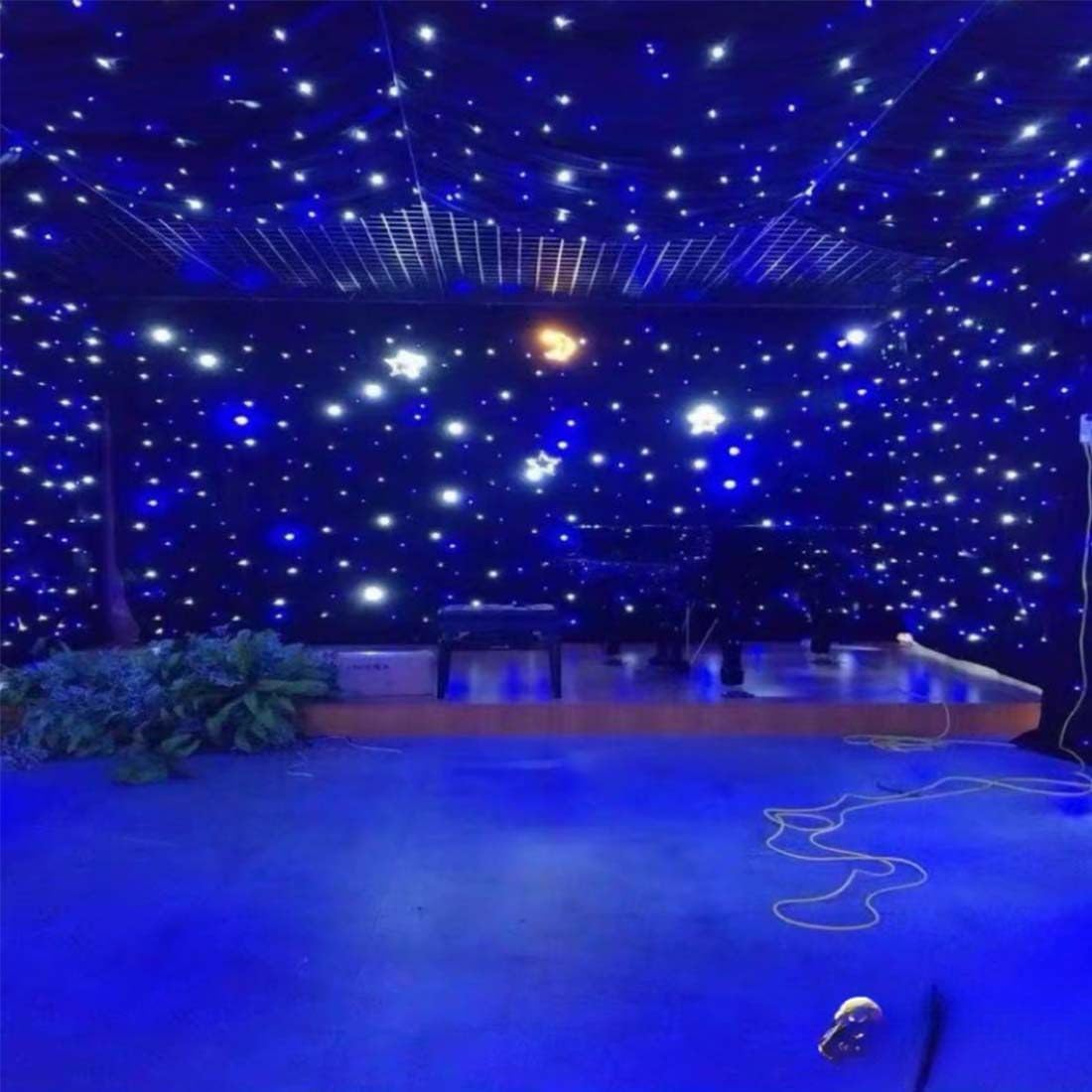 Toile De Fond LED 4x6 M - Rideau Drapé Blanc Et Bleu étoilé - Pour Mariage, Fête, Noël