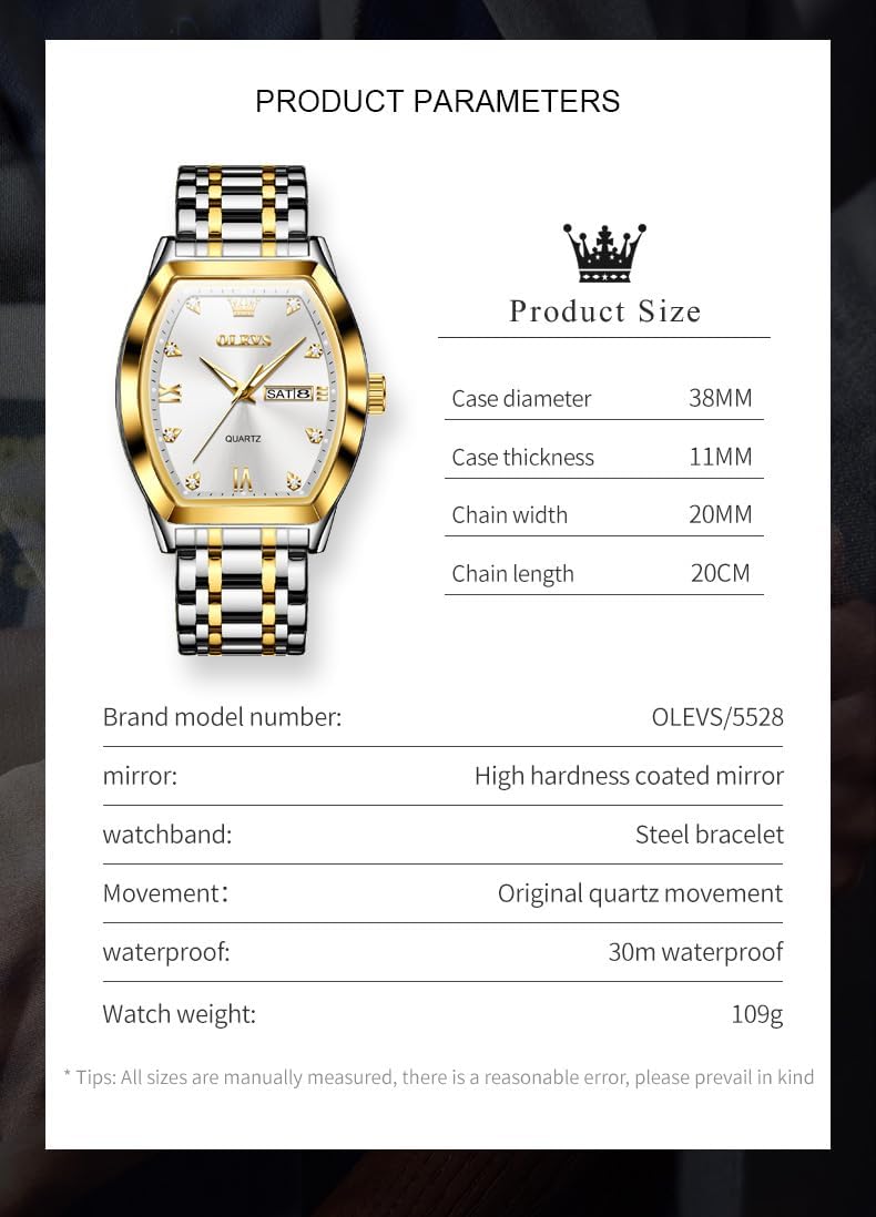 OLEVS Men Watches Square Business Dress Diamond Analog Quartz Date Luxury Watch for Men Casual Stainless Steel Waterproof Luminous Wrist Watch - Image 6