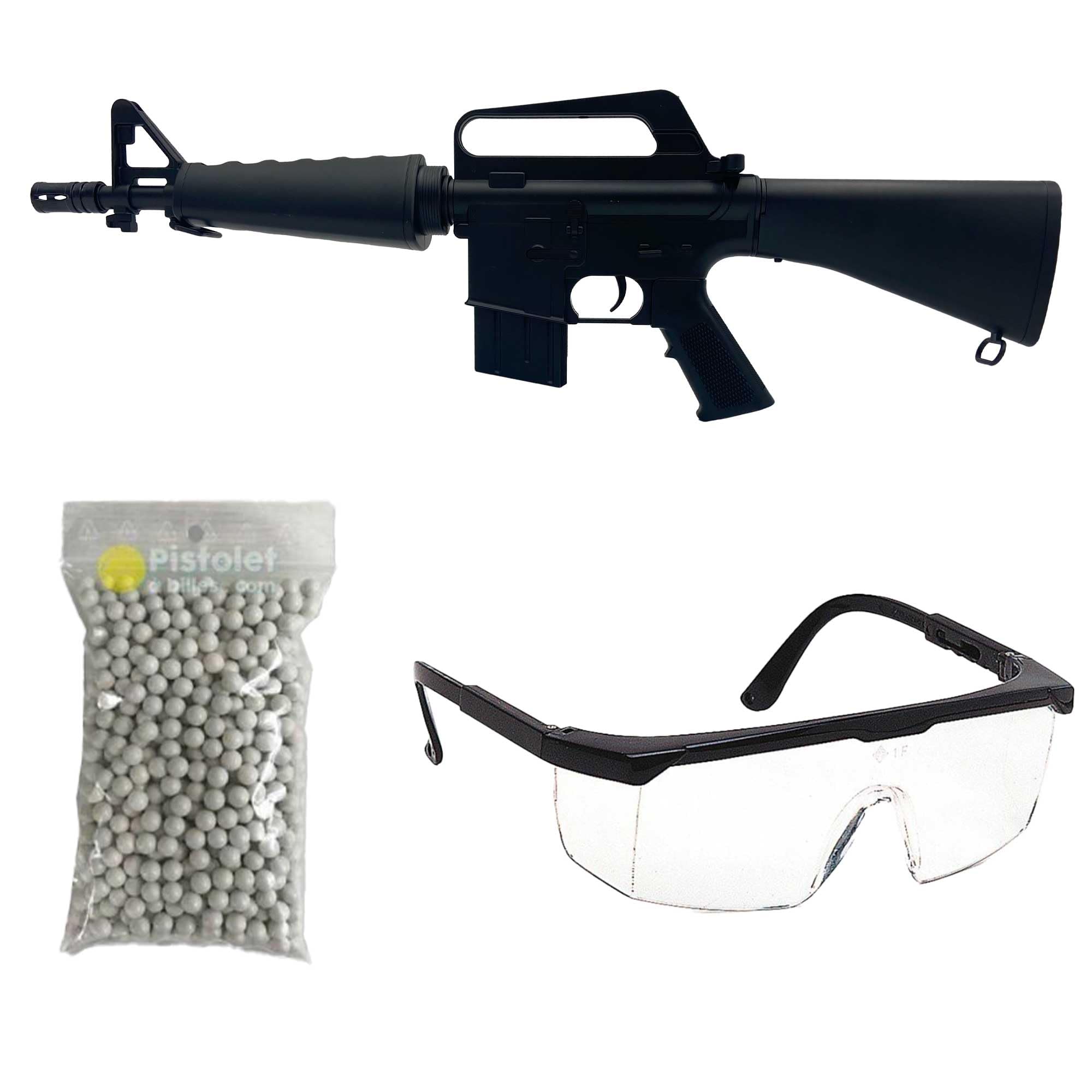 Confezione Fucile Airsoft Modello M308 Spring/Colori: Nero/Materiale: plastica ad Alta Resistenza/Potenza 0,5 Joule/Fornito con Accessori