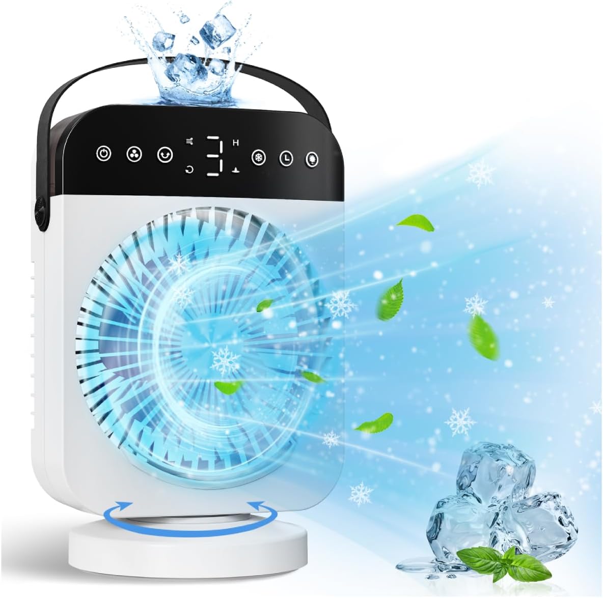 Portable Air Conditioner, Personal Mini Air Conditioner Cooling Fan with 5 Speeds, 70° Oscillation, Evaporative Air Cooler 1/2/4/8H Timer, 7 LED Night Light Portable AC for Car Camping Bedroom Office