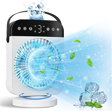 Portable Air Conditioners, Personal Mini Air Conditioner Cooling Fan with 5 Speeds, 70 Oscillation, Evaporative Air Cooler 1/2/4/8H Timer, 7 LED Night Light Portable AC Unit for Car Bedroom Office