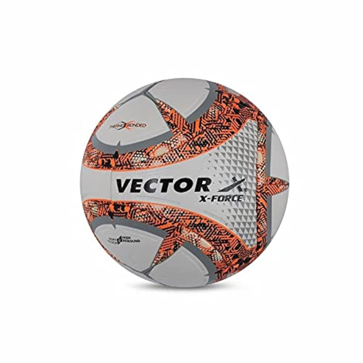 Vector X 16 Panel X-Force Textured PU Thermobonded Indoor/Outdoor Water-Resistant Futsal Football with Latex Bladder, White-Orange, Size 5, Suitable for Match and Training for Adults 15+ Years