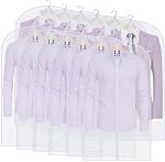 Garment Bag Clear Plastic Breathable Garment Bags Cover for Clothes Storage Suits Dress Dance Zippered Breathable Pack of 6 (24‘’ X 60‘’)
