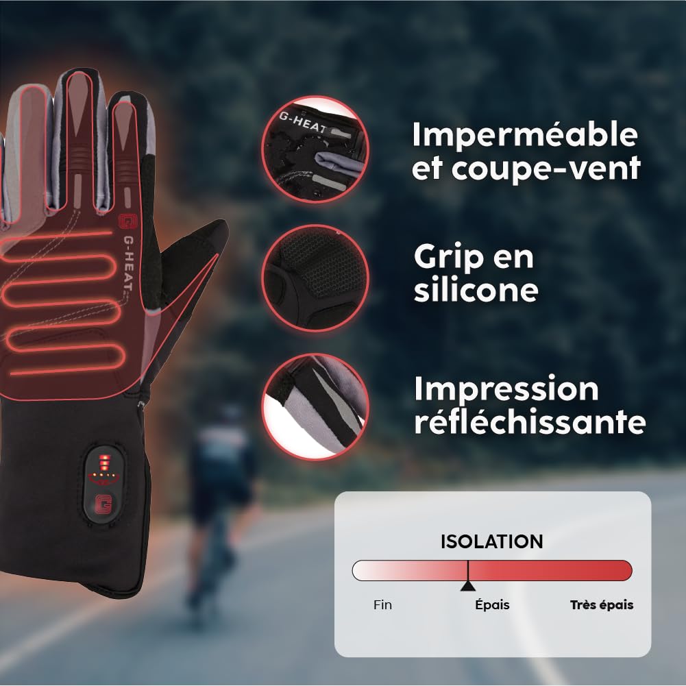 G-HEAT Beheizte Fahrradhandschuhe Flex+ | wasserdicht & winddicht | Unisex | Silikongriff | reflektierend | bis zu 6 Stunden Wärme | ideal für Fahrrad, Alltag und Outdoor-Sportarten