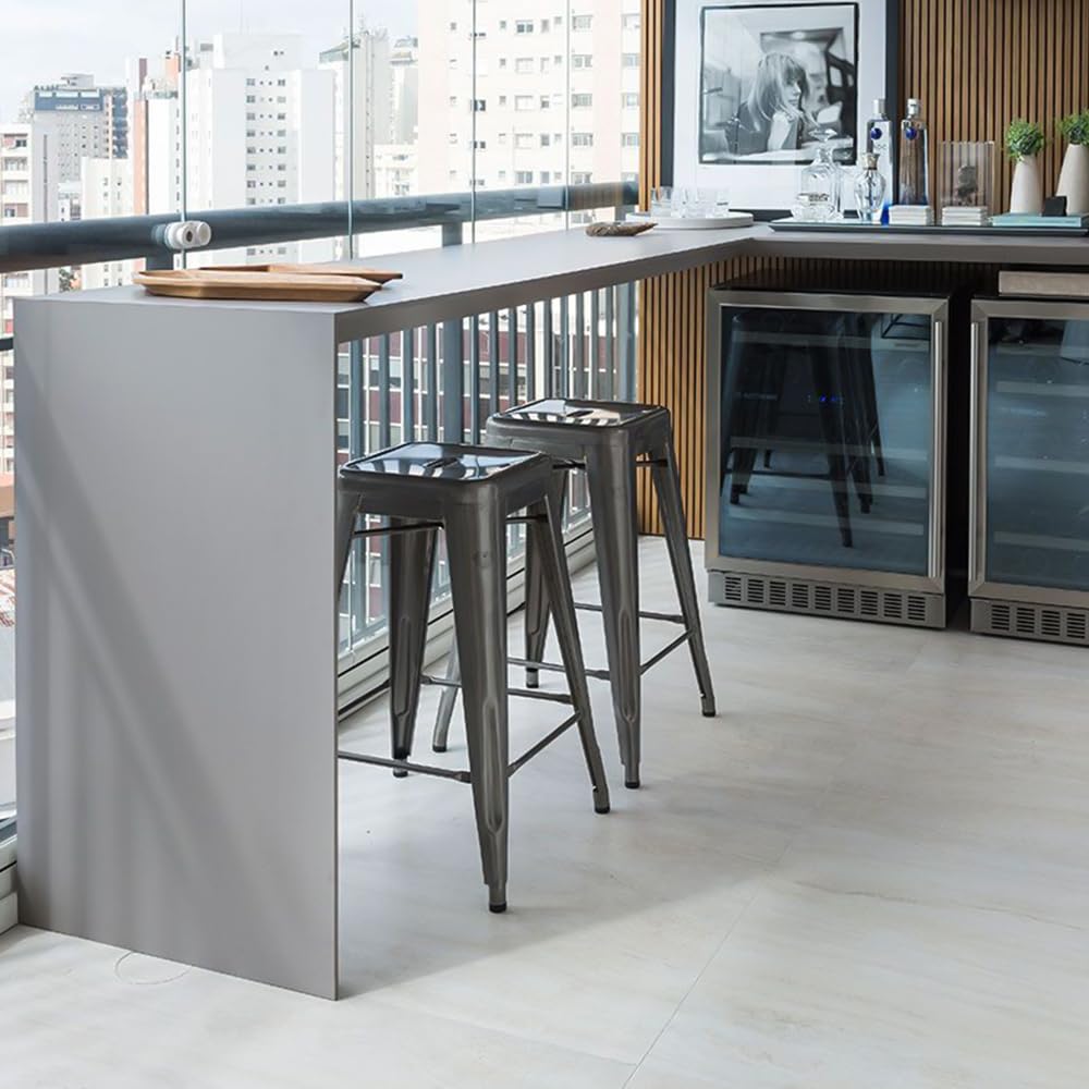 Supfine Lot de 2 Tabourets de Bar en Métal Noir Mat Chaise de Bar Industriel Empilable, Hauteur Assise 76cm, Tabouret Industriel pour Cuisine, Bar, Restaurant à Thème (2, Pas de Dossier - Noir)