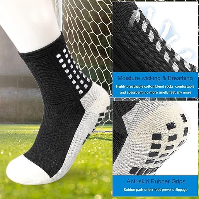 INSFIT 4 Pair Hi-Tech Performance Athletic Non Slip Grip Socks For Men Women Crew Length Anti Slip Calf Size Cushioned Breathable Cotton Grip Sports Crew Socks For Footballers Soccer Cricket Yoga - Image 7 thumbnail