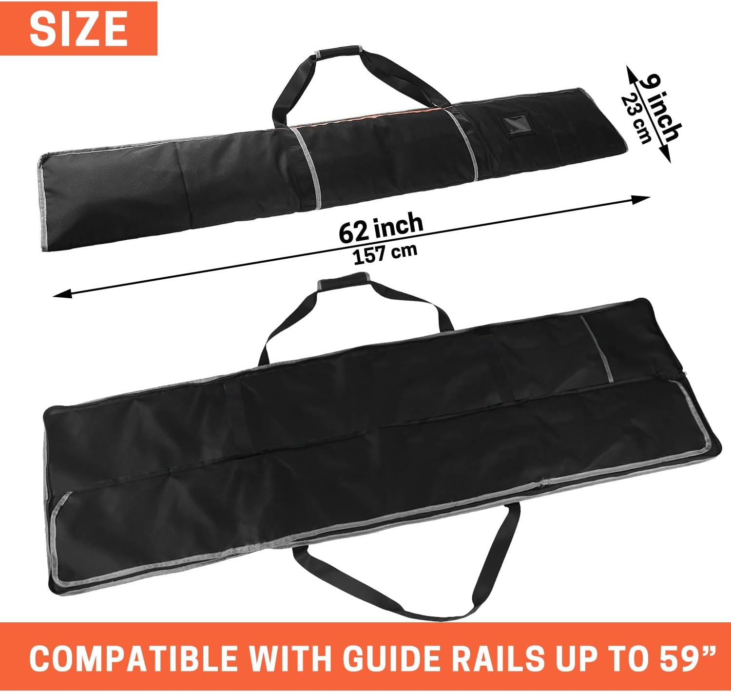 Premium Guide Rail Bag, Double Side Track Saw Bag, Protective Carrying Case for 55-60 Inch Guide Rail Tracks(Black)