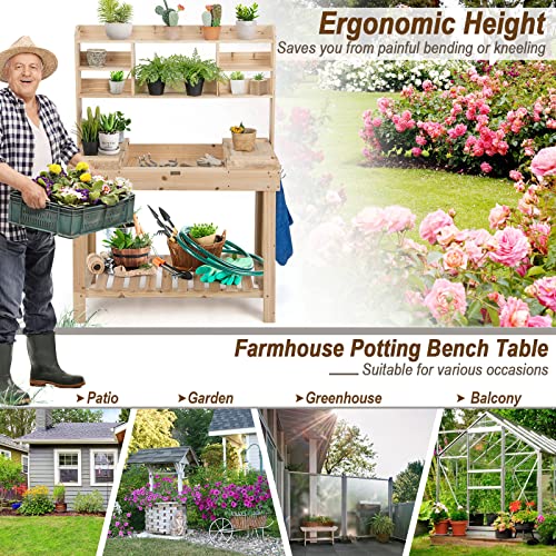 image for Giantex Potting Bench Table, 153 cm Large Garden Workbench Table with 