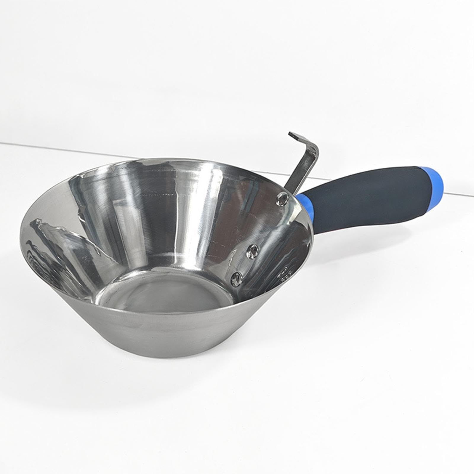 Milageto Cubo de acero inoxidable con pala, resistente, mango cómodo, herramienta para enlucido, bandeja para barro para proyectos de bricolaje de albañilería
