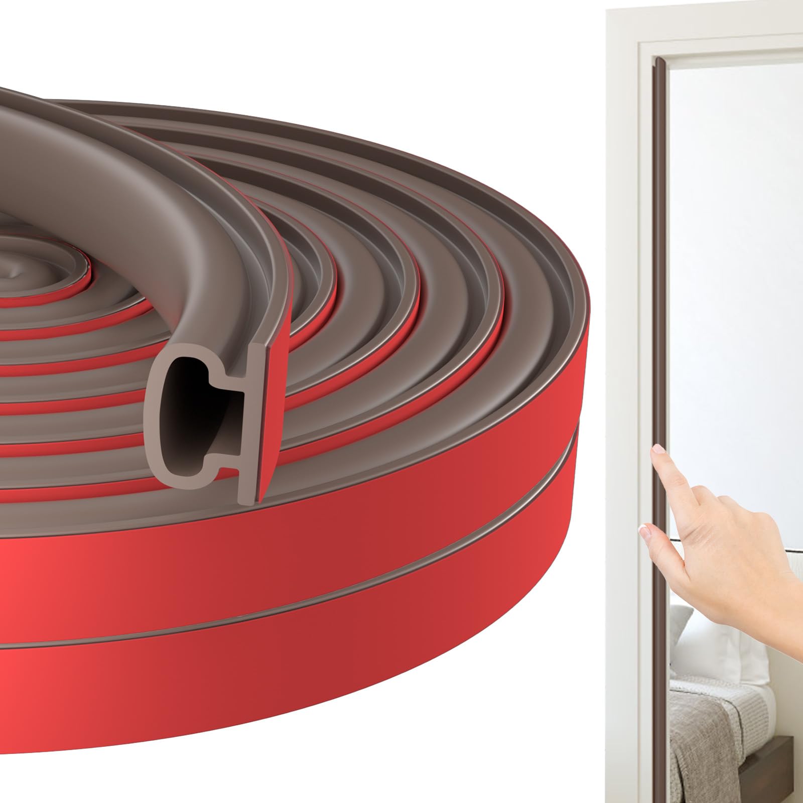 Jobon Draught Excluder for Doors - Weather Stripping Door Seal Strip, Window Soundproofing Door Sealing Strip, Rubber Self-Adhesive Draft Excluder Tape for Door Frame Window Insulation (7M, Brown) — image 1