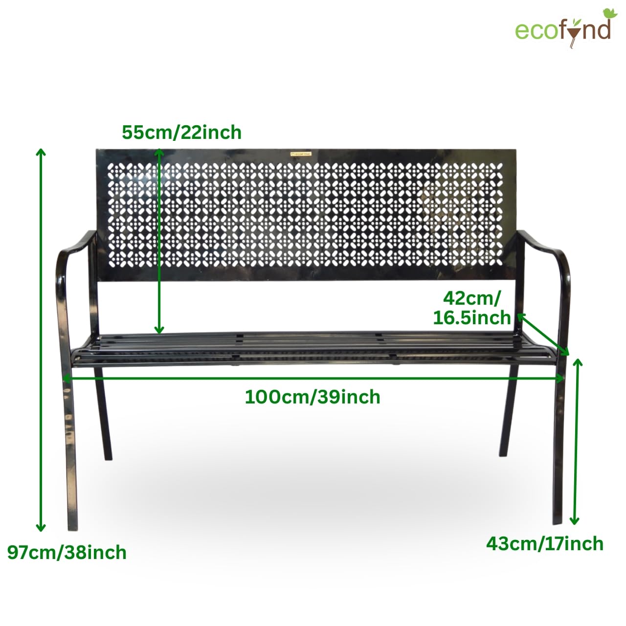 ecofynd 2 Seater Garden Bench for Indoor & Outdoor Park, 3 Feet Long Heavy Duty Waterproof Outdoor Seating Bench for Home, Terrace, Patio, Living Room, Lounge, Balcony (Black, GT003-039) - Image 2 thumbnail