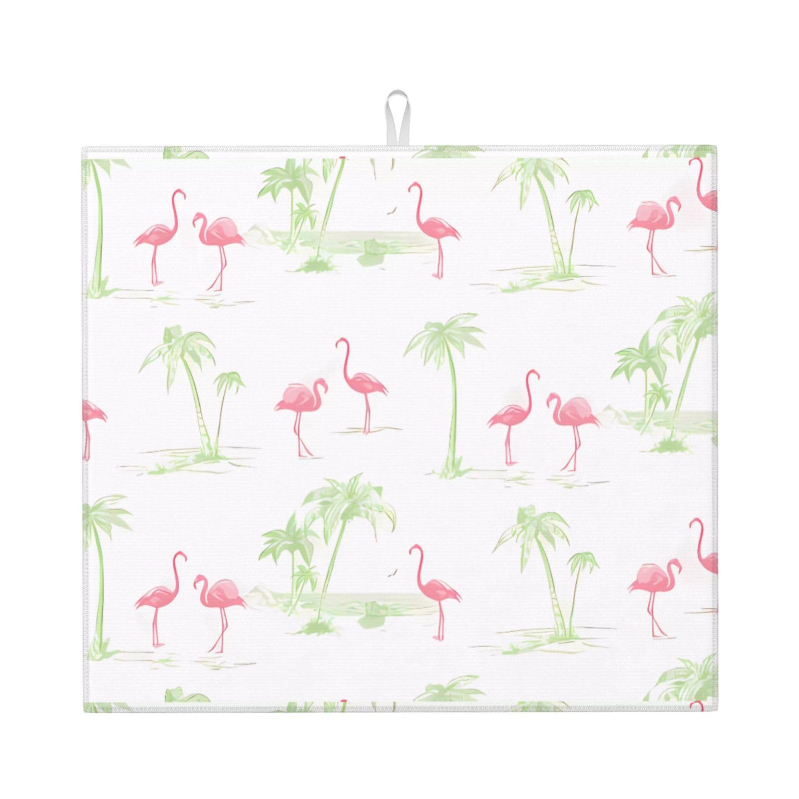 HJFCZH Pink Flamingos Prints Kitchen Drying Mat – Absorbent Microfiber Throw for Dishes, Non-Slip Counter Cover, Quick-Drying Layer with Fade-Resistant Print