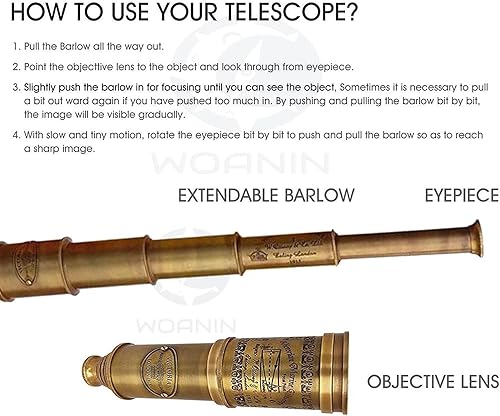 Miniatura 3 de Telescopio antiguo 1915 London Brass Maritime 15x Vintage Pirate Spyglass Telescopio - Telescopio pirata funcional de latón y visión clara de 18