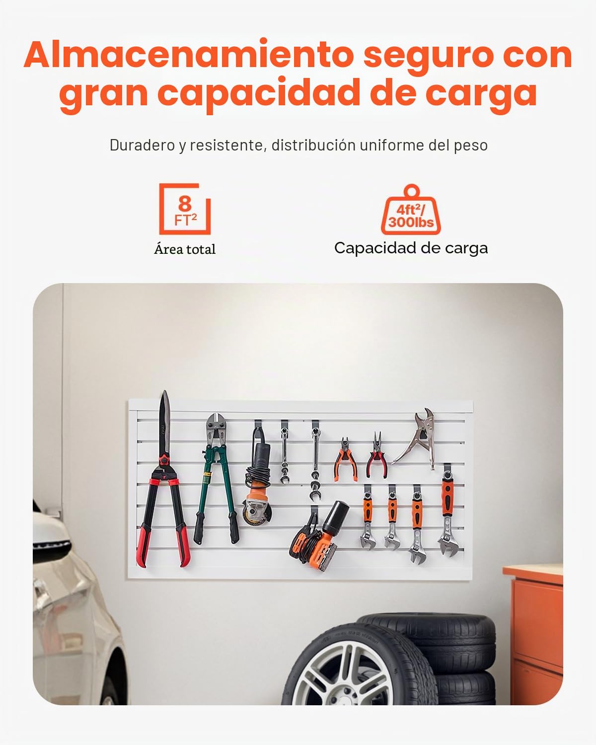 VEVOR Paneles de Pared de Listones 1225 x 645 x 20 mm, Panel de Listones de Garaje de PVC Diseño Modular con Estructura de Acoplamiento y Corte de Bricolaje para Almacenamiento y Exhibición, Blanco