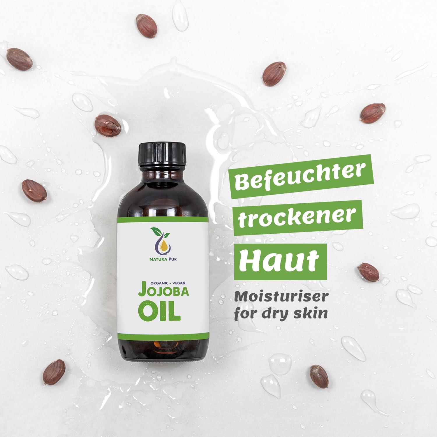 Jojoba Oil 50ml, 100% organic, cold pressed, vegan, anti-aging, anti-wrinkle serum for face body, skin, hands, nails - Image 3