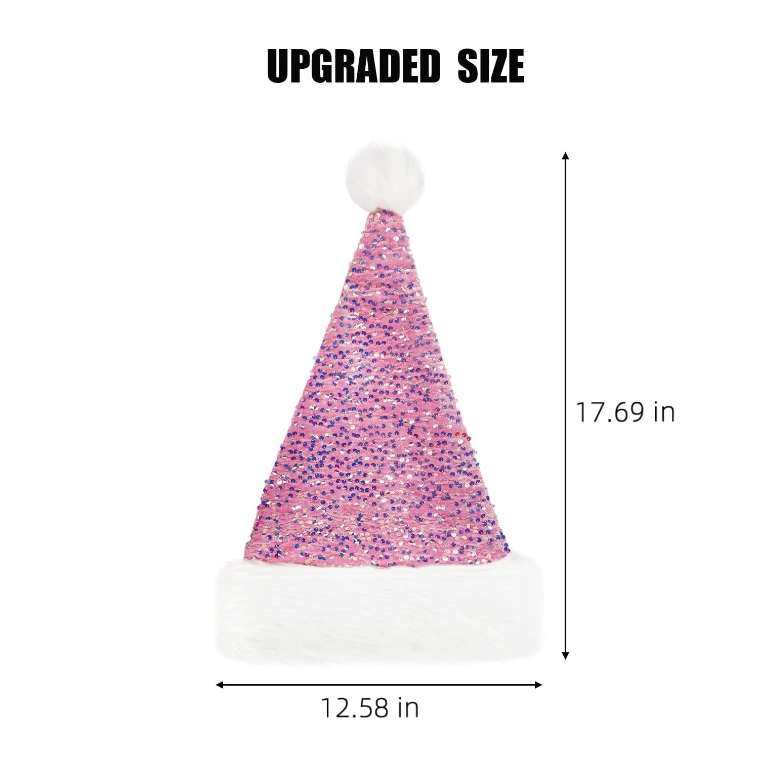 MZinge Sequin Santa hat Christmas Hat Shiny Sequin Xmas Hat Luxury Plush Xmas Hat with a Pompom - Image 2