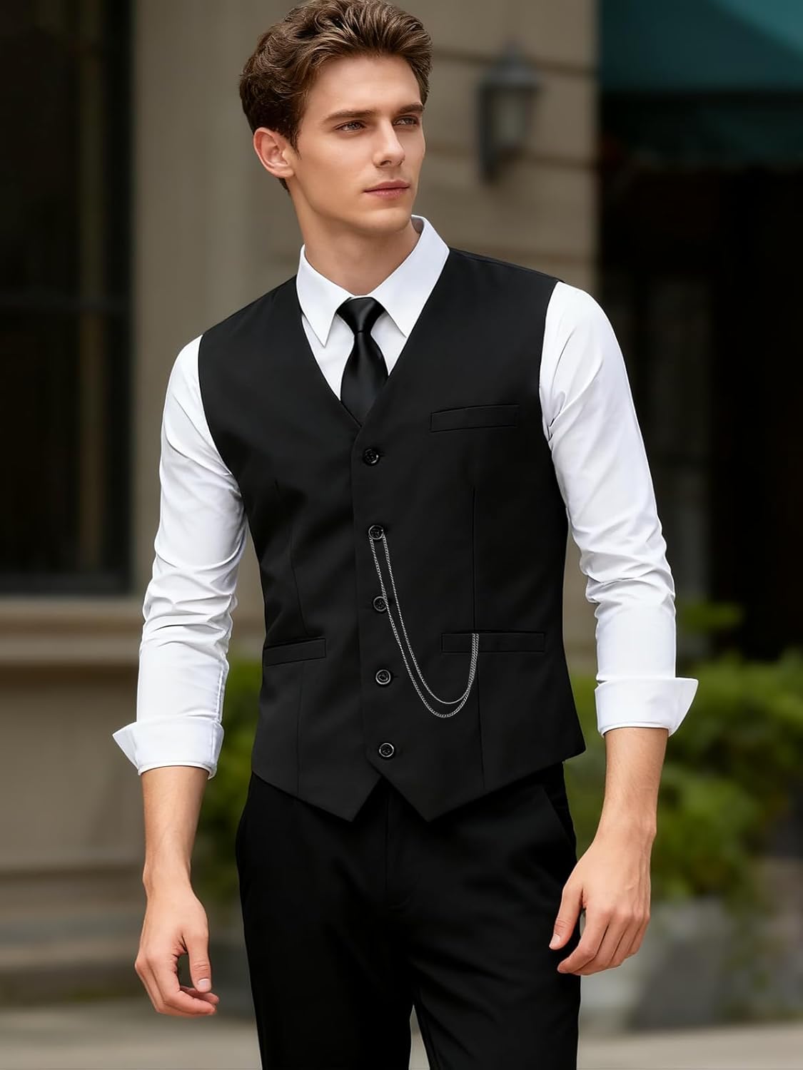 1920s Mens Costume Roaring 20s Set - Gatsby Outfit with Vest, Hat, Pocket Watch & Ties for Great Gatsby Parties