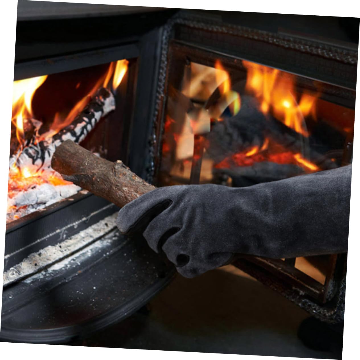 Guanti per Barbecue 1 Paio in Cuoio Nero Resistenti al Calore | Facili da Indossare e Togliere, Uso Bbq e Saldatura, Protezione Ignifuga