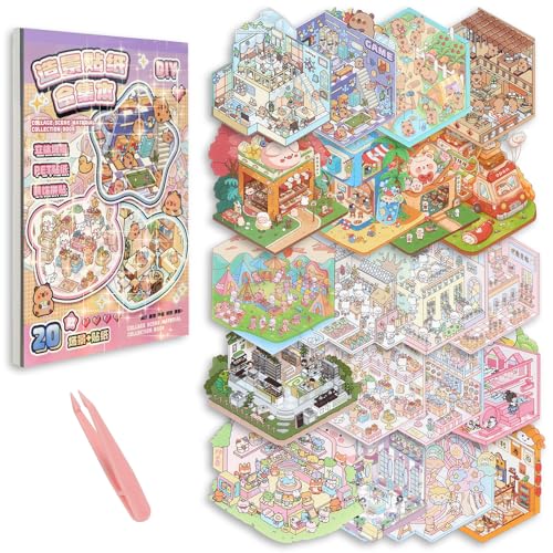 Vicloon Autocollants de Maison, 46 Feuilles DIY 3D Autocollants de Scène Miniature Thérapie de Scène Autocollant d’aménagement Paysager Effet Anti-stress avec...