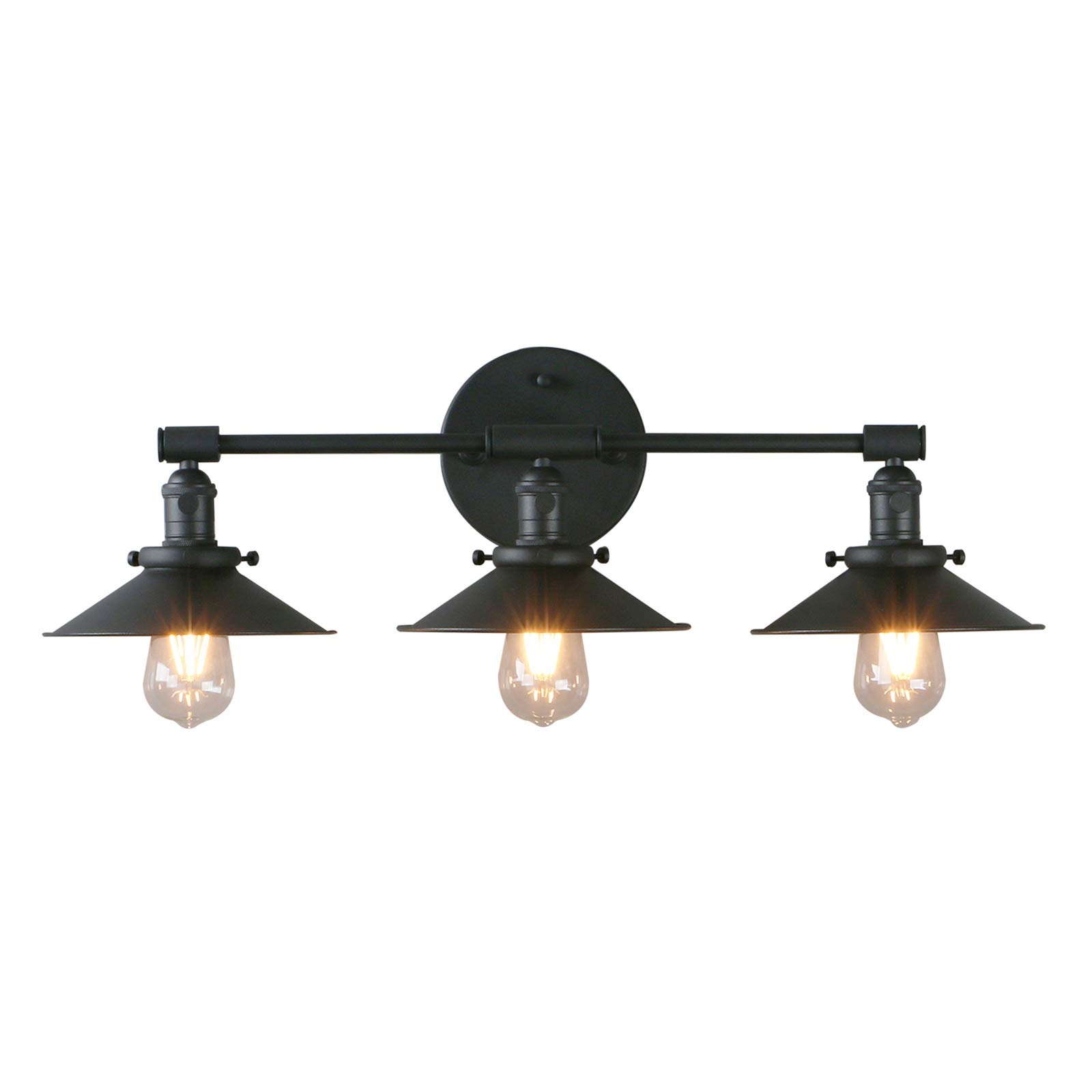 Phansthy Black Industrial Wall Light, 3 Lights Vanity Light Fixtures With Metal Lampshade, Hallway Wall Mounted Sconces For Kitchen Living Room Bedroom (Black)