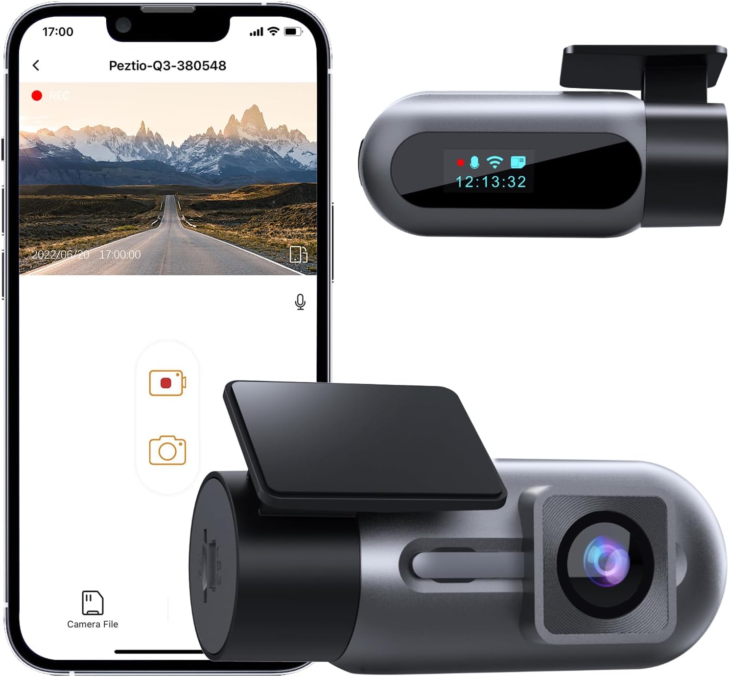 WiFi Dash Cam FHD 1080P Mini Front Camera for Cars with Night Vision, 24H Parking Mode, WDR, Loop Recording, G-sensor, APP, Support 128