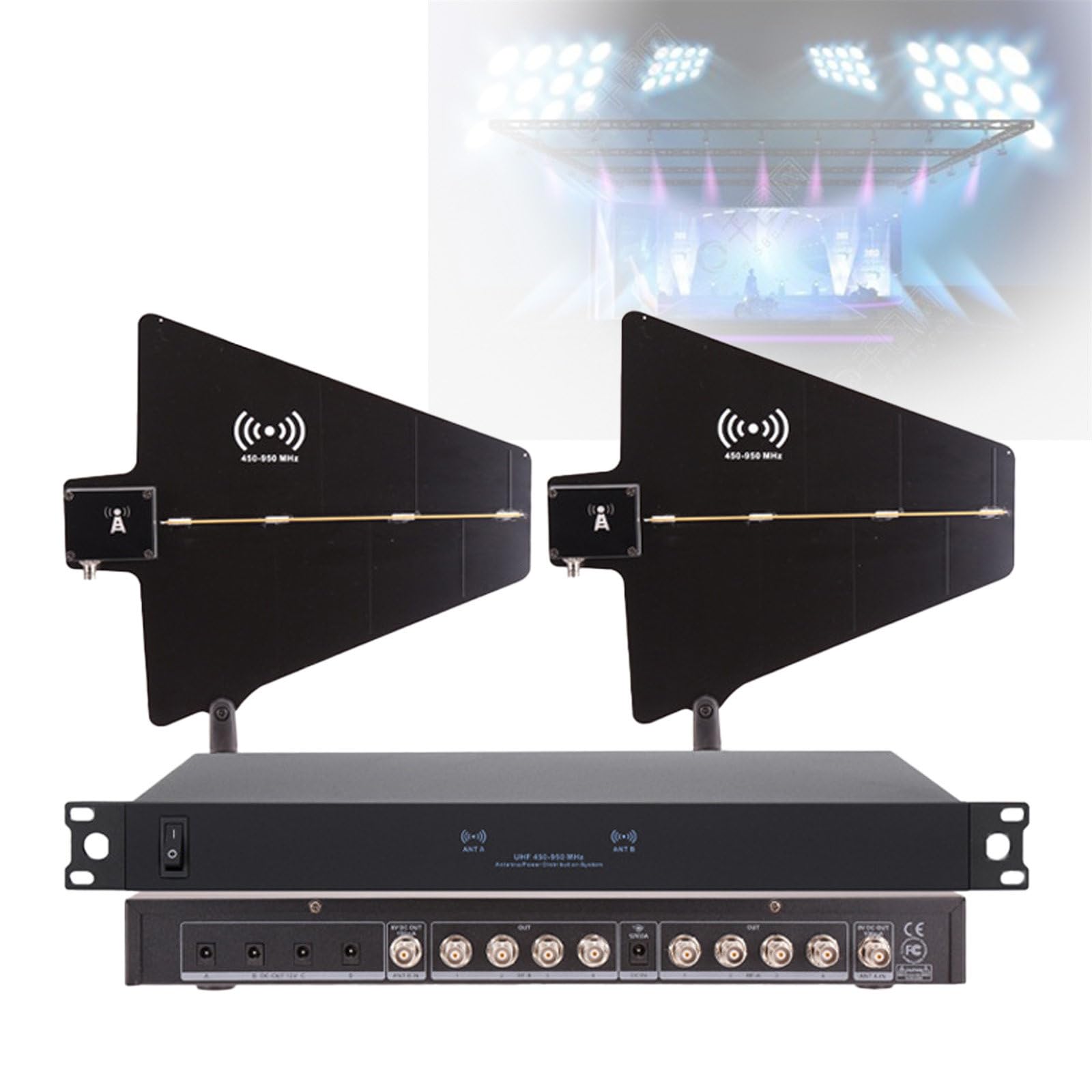 UHF Antenna Power Distribution System, Active Directional Antennas Wireless Microphone System, Signal Boost 800m, 8/16 Input Ports, for Live Shows, Party 8Input