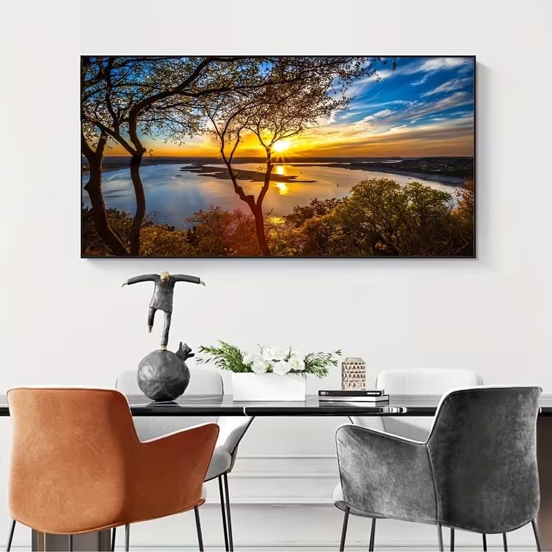 Tableau moderne coucher de soleil sur lac pour mur vide - 4