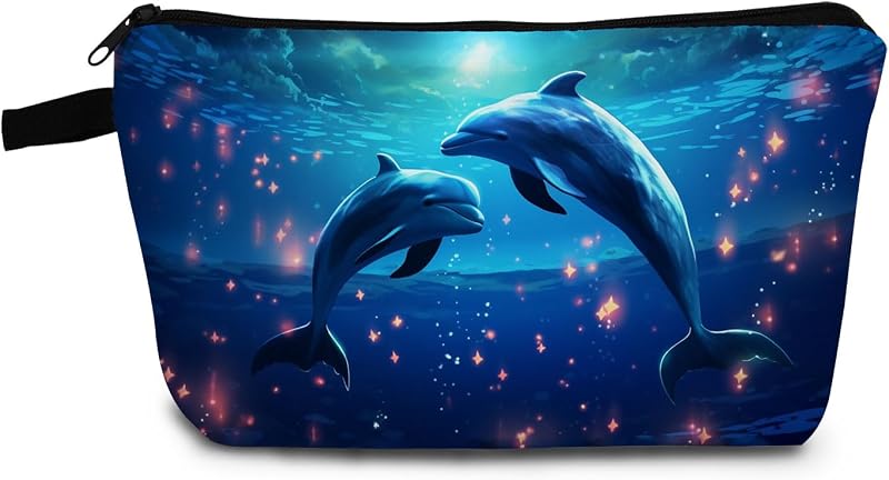 Necessaire de maquiagem YULUENZE com estampa de golfinho Dolphin 02 e zíper metálico