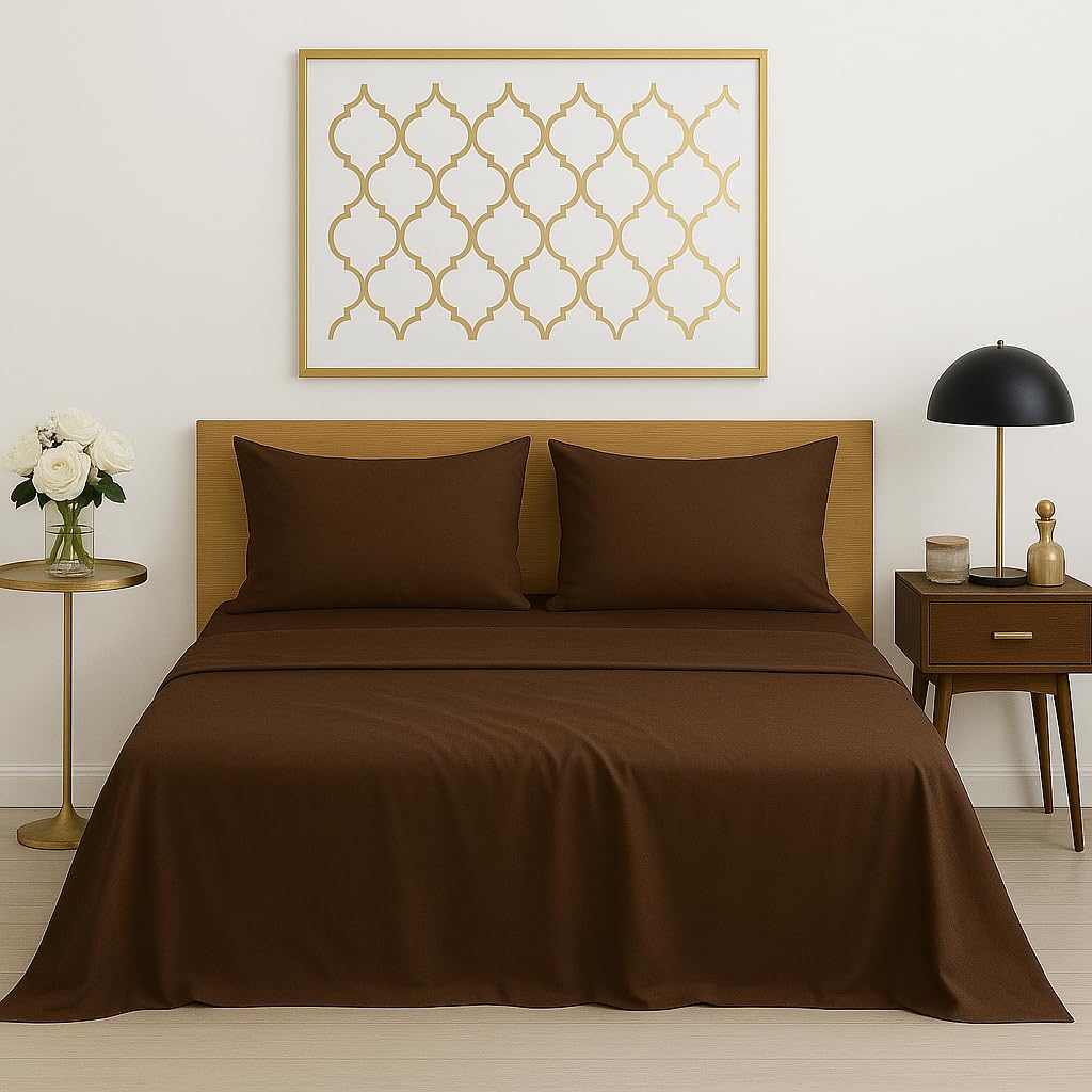 bedsheets for king - 108x108 inch bed - microfiber plain chocolate solid bed sheet include pillow cover, ultra soft | for home, hotel, villa, resort and guest house