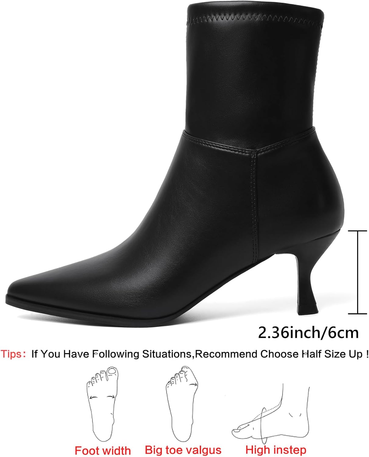 RIBONGZ Ankl Boots for Women Stiletto Kitten Heel Sexy Cowgirl Booties Side Zipper Pointed Toe Low heels Fall Dressy Mid Calf Short Fashion Winter Leather or Suede Work Party Office Shoes - Image 4