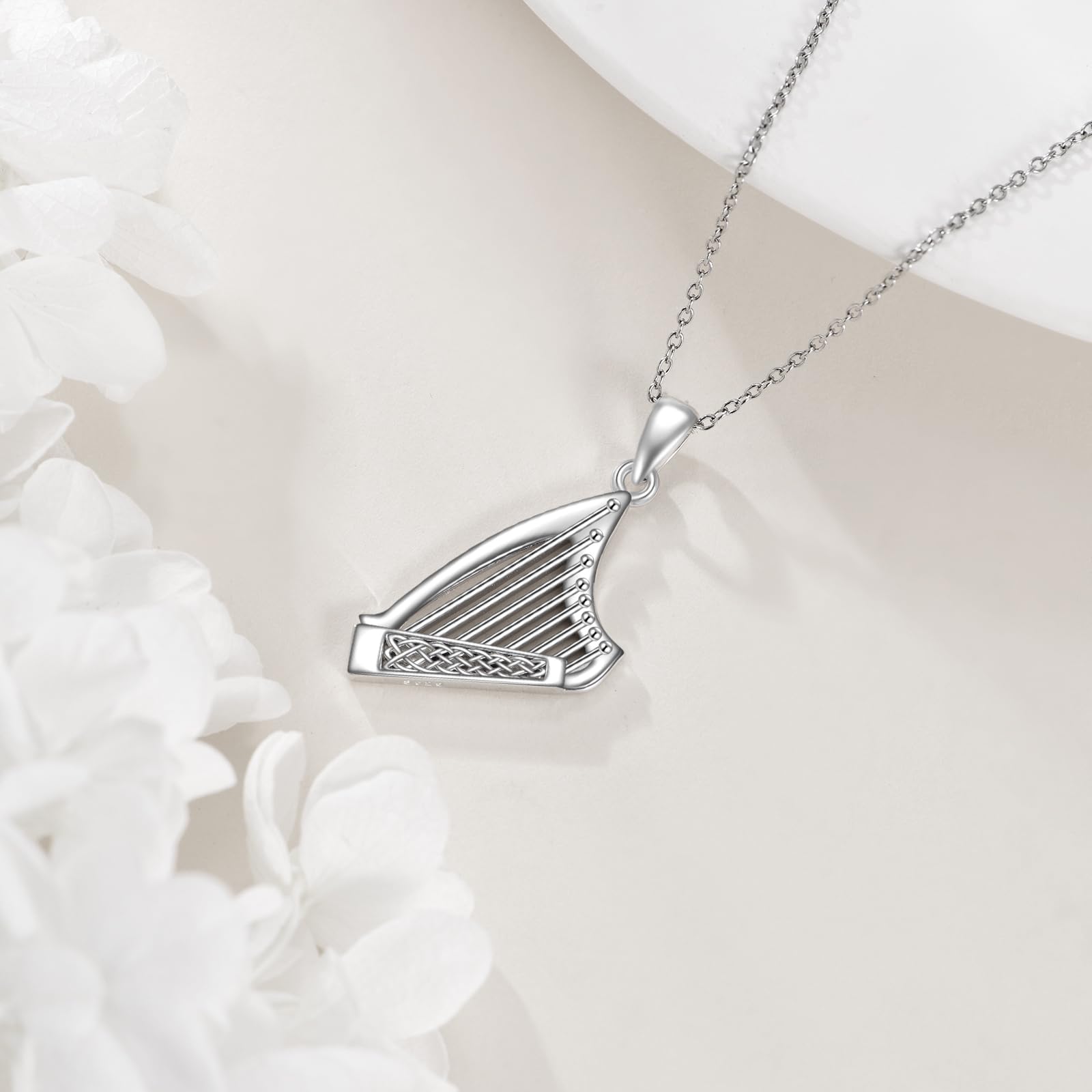 YFN Collana con ciondolo a forma di arpa in argento Sterling con strumento musicale, per uomo e donna, in argento Sterling, senza gemma