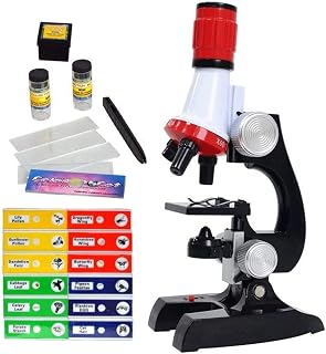 Science Kits for Kids Beginner Microscope with LED 100X 400X and 1200X-Include Sample Prepared Slides 12pc- Educational Toy for School Usage, Early Education for Kid Home Usage Birthday