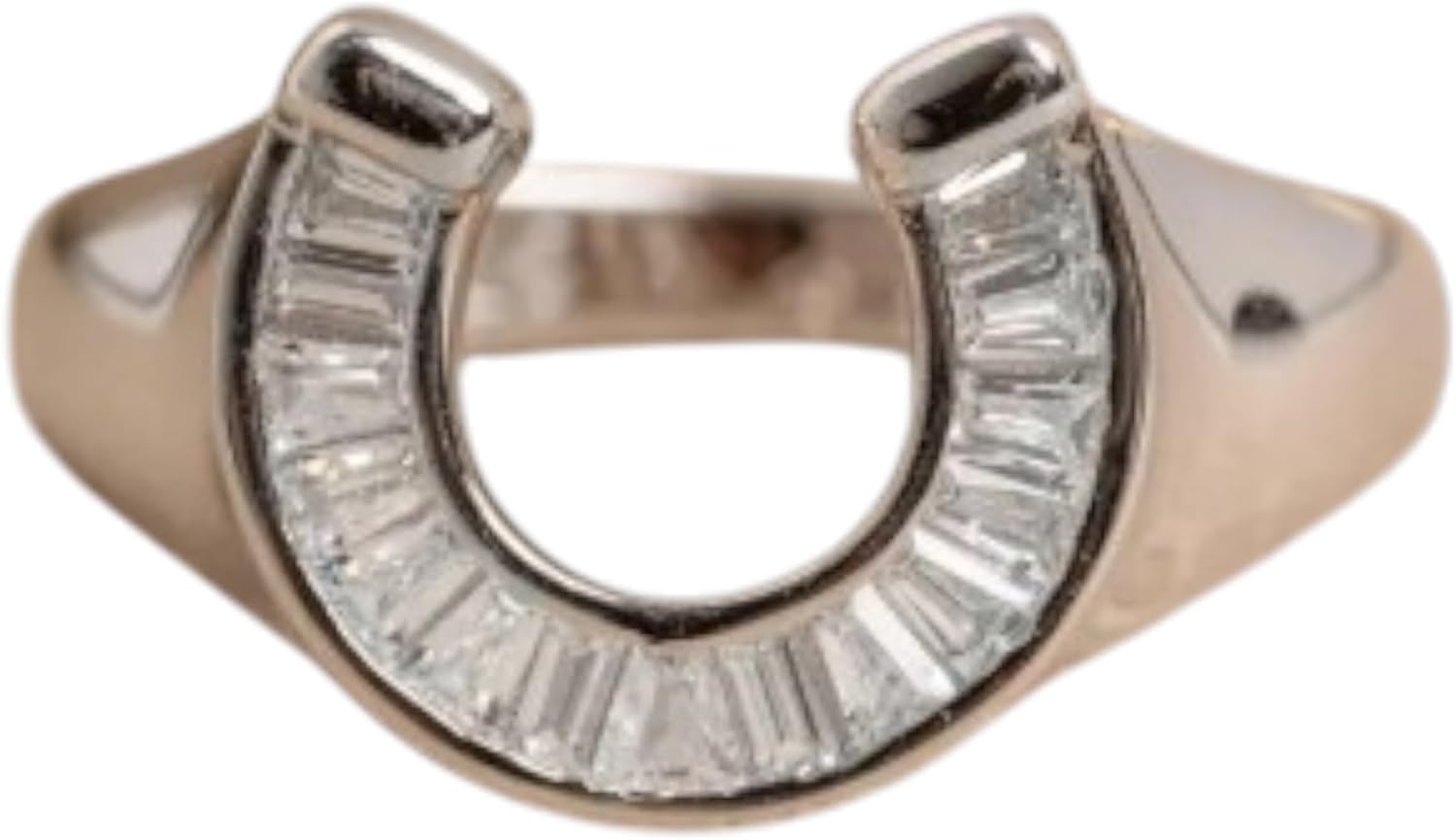 Horseshoe Lucky Ring Moissanite Signet Ring Solid 925 Sterling Silver In Yellow Gold Fill Baguette Moissanite Gemstone April Birthstone