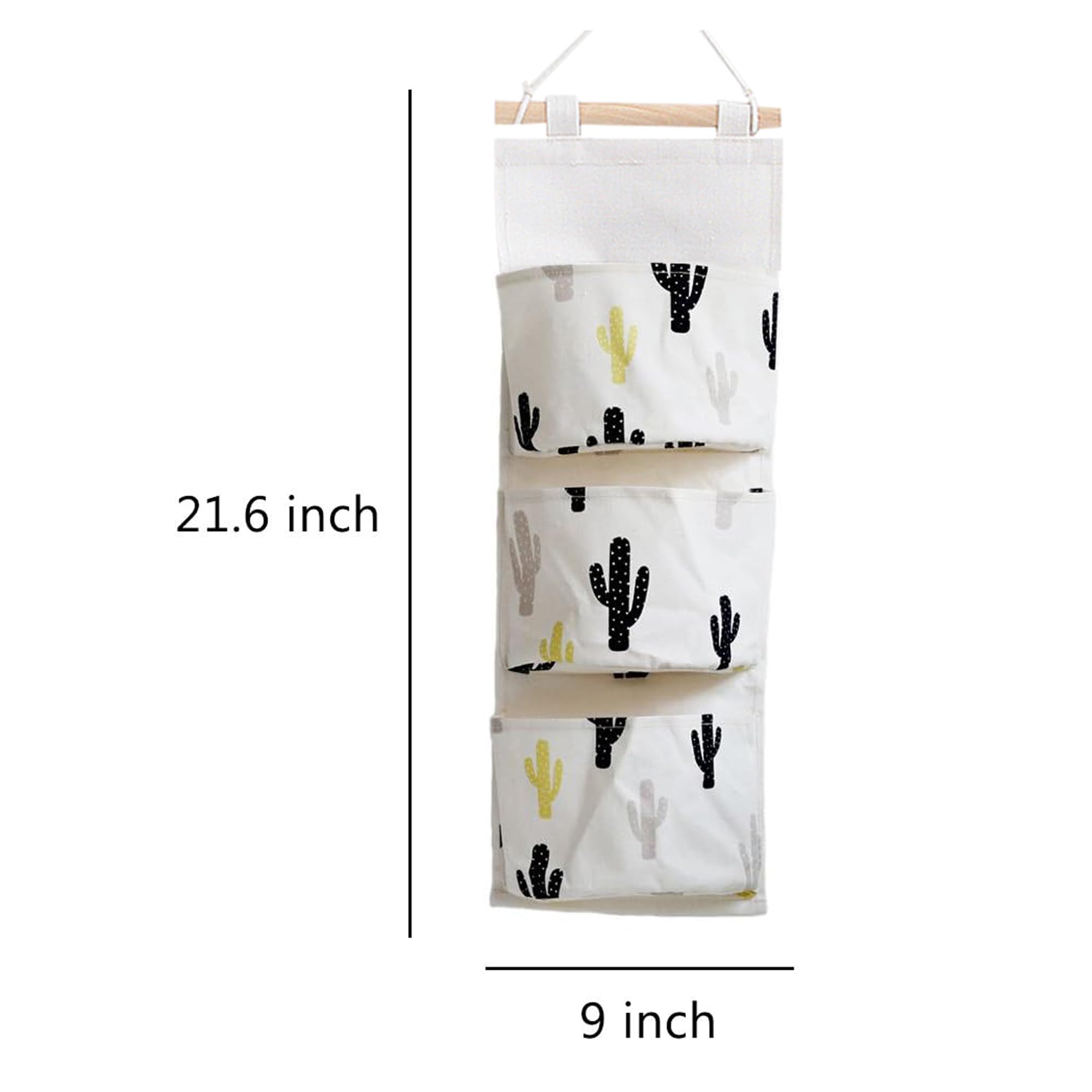 Ricye Wand Tür Zum Aufhängen von Kleidung Aufbewahrungstasche Baumwolle Stoff 3 Taschen Über der Tür Veranstalter Tasche, 2 Stück Nordisch Cactus