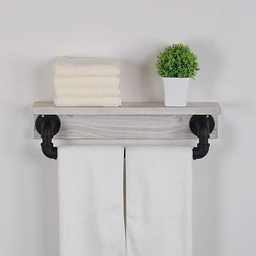 MBQQ Estante de tubo industrial, estante de pared rústico con toallero, toalleros de granja de 20 pulgadas para baño, estantes flotantes montados en
