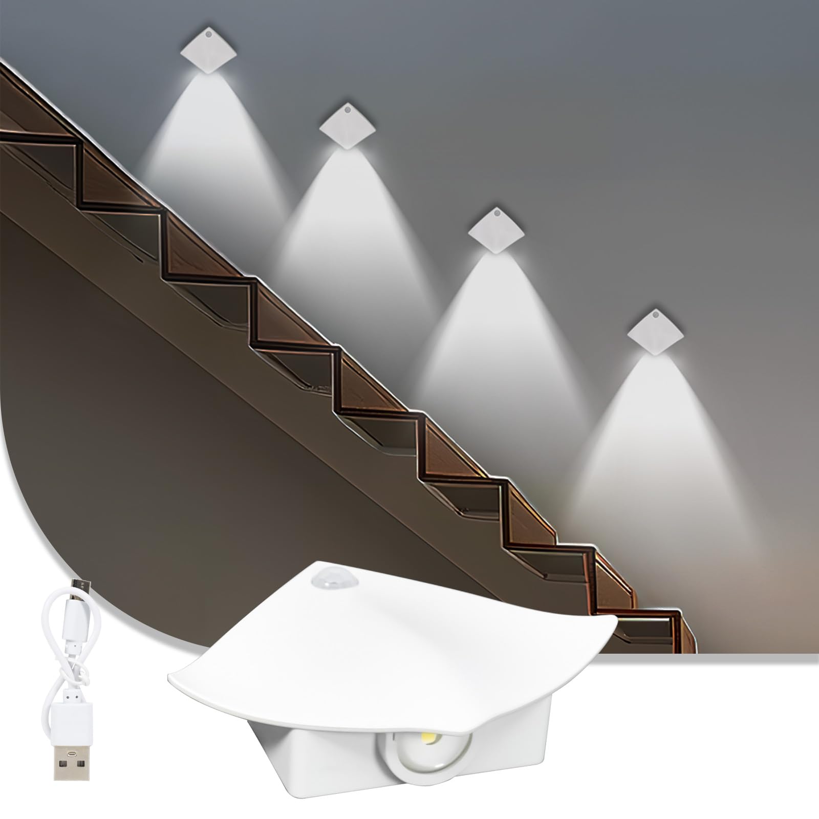 YAPJOY Motion Sensor 6500K White Light Indoor, Rechargeable Night Light, Automatic LED Lights for Bedroom Bedside, Toilet
