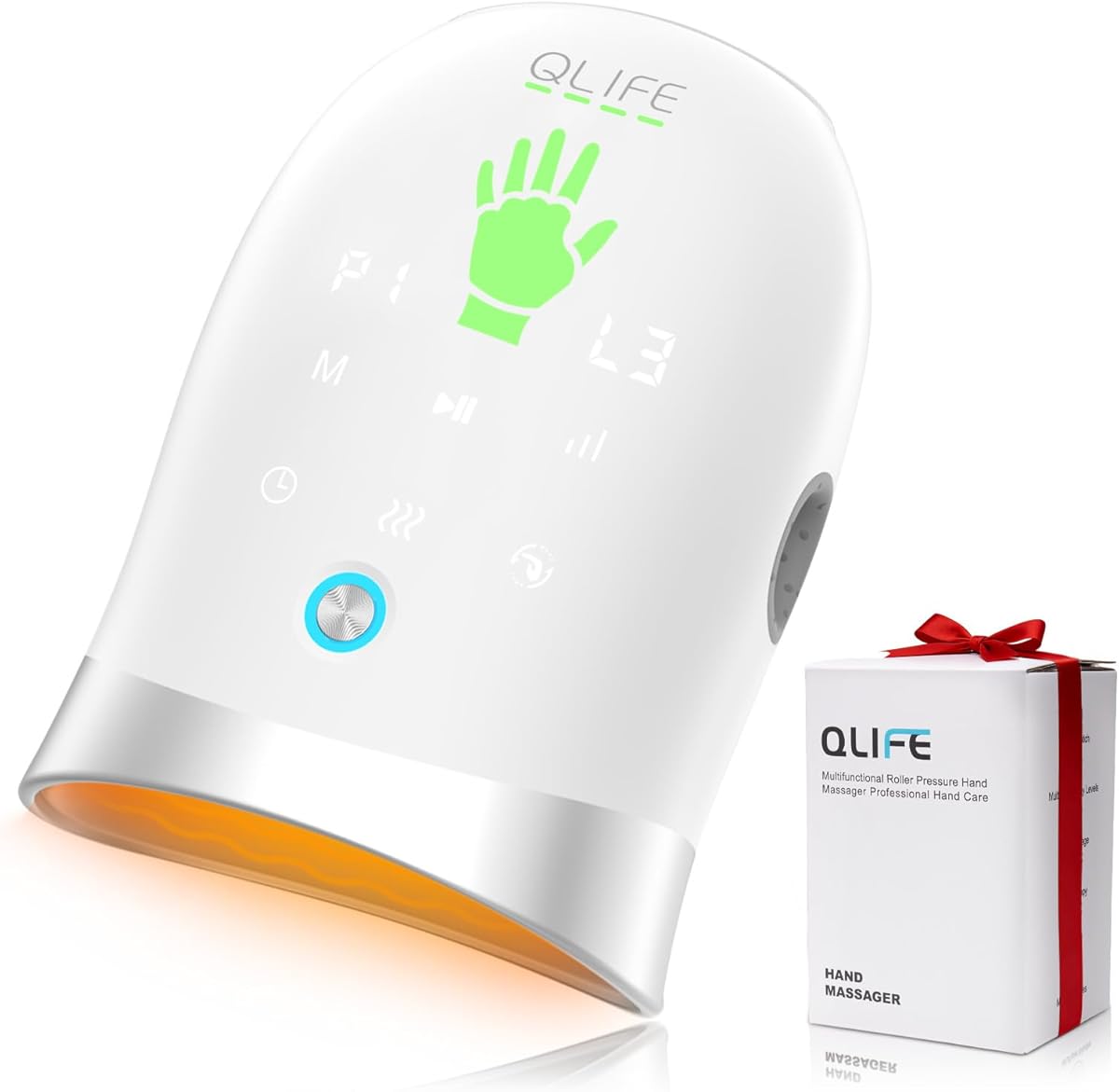 QLIFE Hand Massager with Heat and Compression Hand Massager for Arthritis and Carpal Tunnel Hand Massage with Kneading and Finger Stretching 6 Modes &amp; 6 Intensity Levels for Women Men (White)