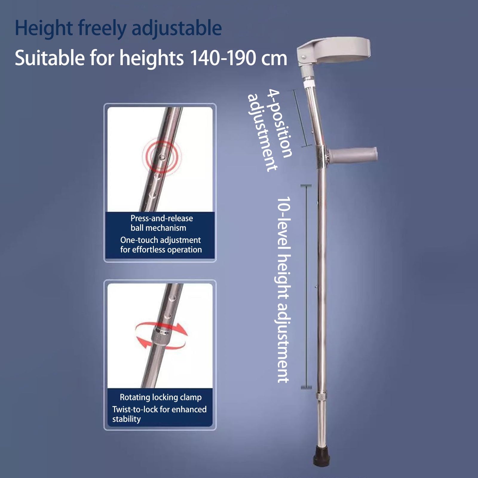 Muletas Para Antebrazo, Aptas Para Viajar Altura Ajustable Apoyo Ligero Muletas De Brazo Ideales Para Lesiones De Tobillo, Esguinces O Cirugía De Rodilla(Silver)