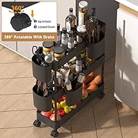 Vista 5 de VANDHOME 3-Tier Slim Storage Utility Rolling Cart with Wheels Multifunction Organizer Slide Out Trolley Cart for Kitchen Bathroom Narrow Places with