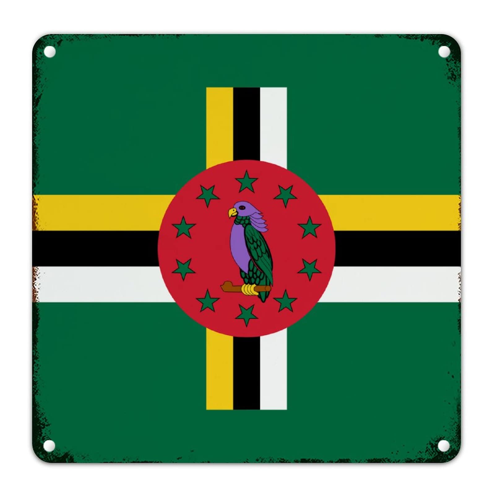Dominica Vintage Metal Wall Sign Dominica Flag Metal Tin Plaque Wall Hanging Signs National Flag Retro Metal Art Sign Country Souvenir Sign Quality Metal Sign for Bedroom Yard 10x10in